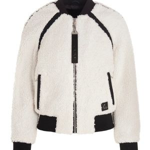 MOOSE KNUCKLES ST. URCISSEE HIGH PILE FLEECE RECYCLED BOMBER JACKET IN IVORY